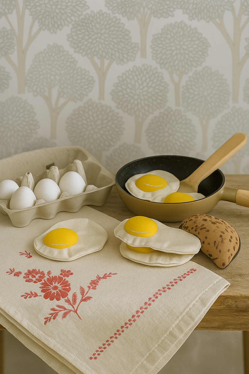 Handmade Plush Fried Egg Toy – Soft Play Food for Kids