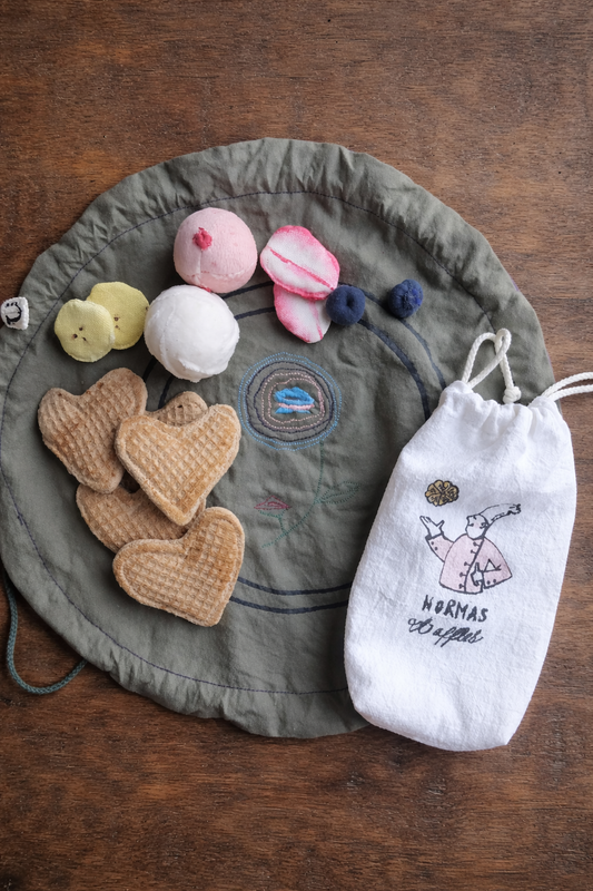Waffle Set with Toppings and Reversible Drawstring Pouch