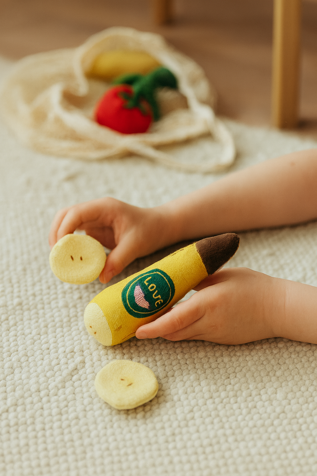 Handmade Fabric Banana Toy with Slices – Eco-Friendly Play Food