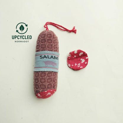 Handmade Fabric Salami Toy – Upcycled Cotton Pretend Play Food