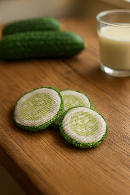 3-Pack Handcrafted Plush Cucumber Slices – Eco-Friendly Pretend Play Food
