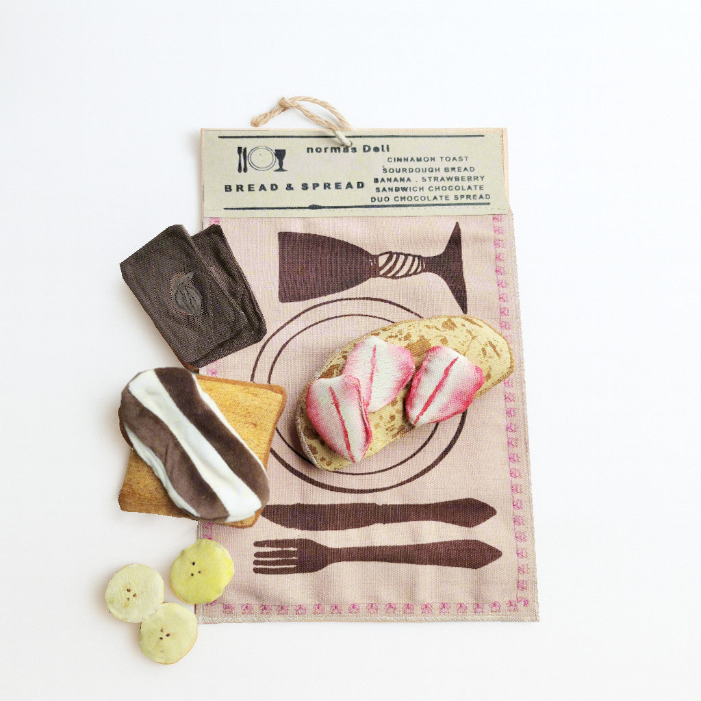 Play Food Set – Bread, Fruit & Chocolate with Embroidered Placemat