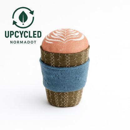 Handmade Upcycled Fabric Coffee Cup Toy – Embroidered & Handprinted