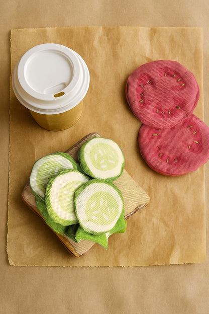 3-Pack Handcrafted Plush Cucumber Slices – Eco-Friendly Pretend Play Food
