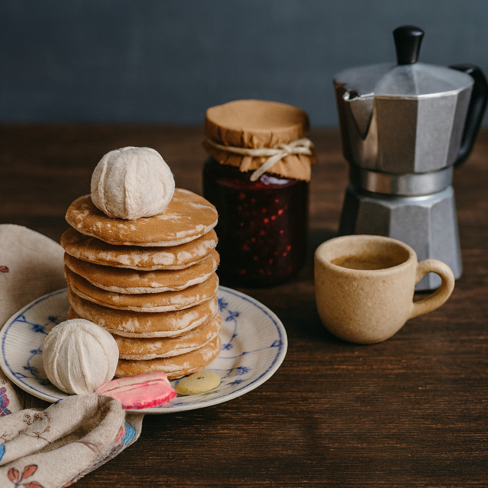 Handmade Fabric Pancake Play Set – American Breakfast Pretend Food