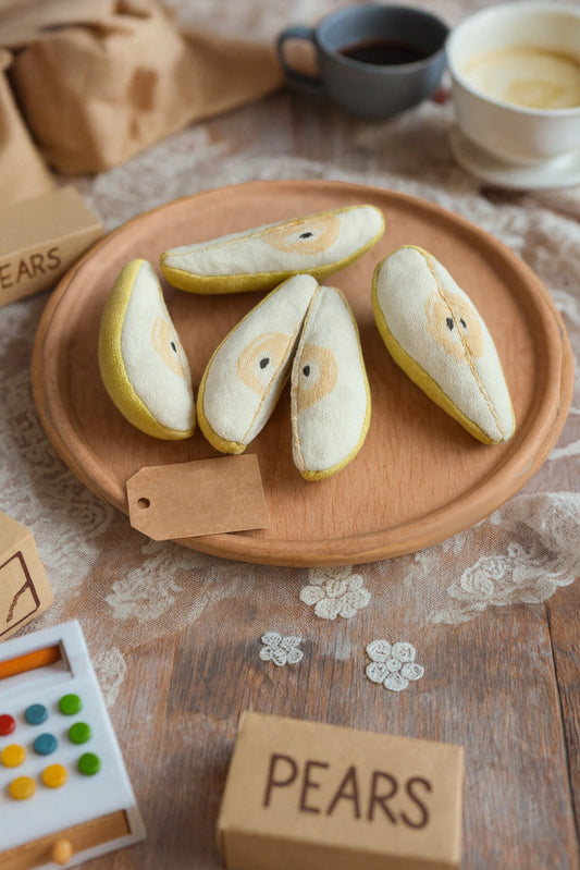 Handmade Fabric Pear Slice Toy – Silkscreen Printed, CE Tested  - 1 slice (Made in Denmark)