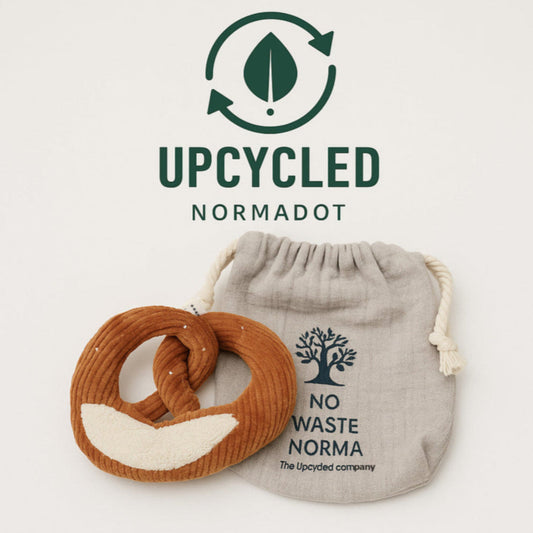 Handmade Upcycled Pretzel Baby Rattle – Embroidered Sensory Toy (0+ Months)