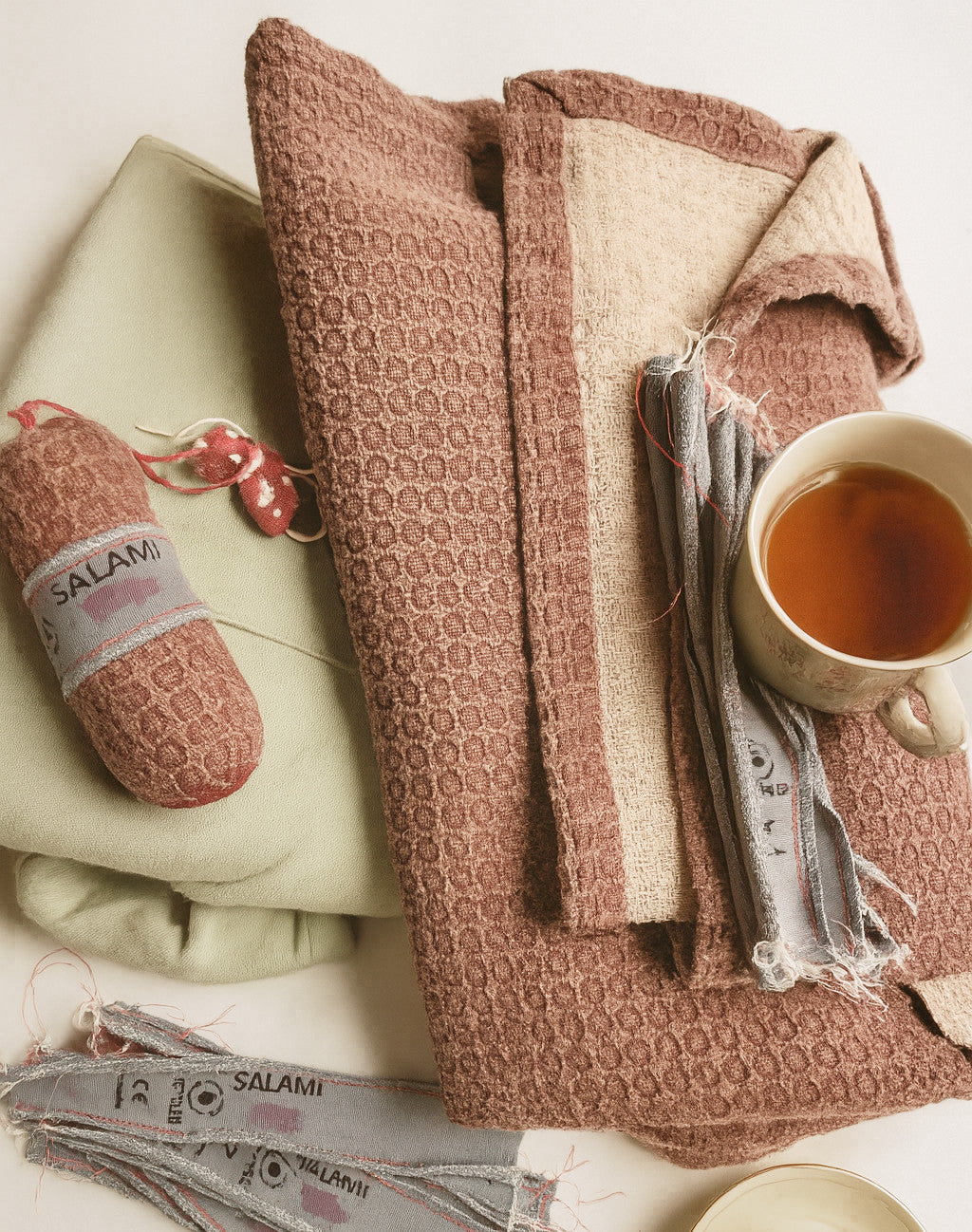 Handmade Fabric Salami Toy – Upcycled Cotton Pretend Play Food