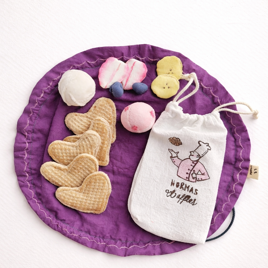 Waffle Set with Toppings and Reversible Drawstring Pouch