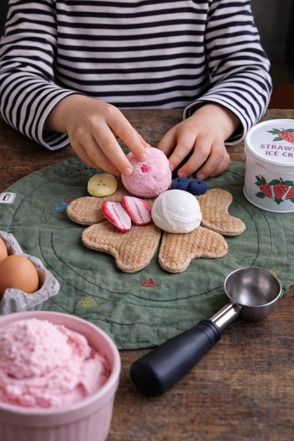Waffle Set with Toppings and Reversible Drawstring Pouch