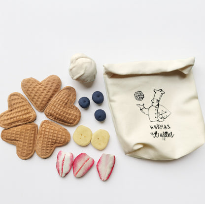 Norma’s Waffles – Handmade Play Food Set in Cotton with Silkscreen Bag