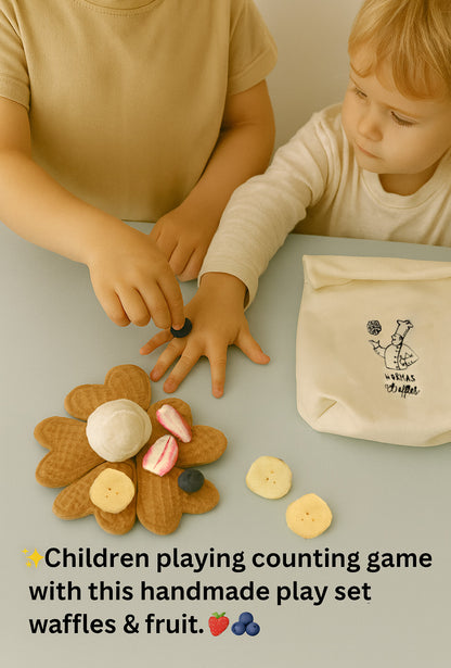 Norma’s Waffles – Handmade Play Food Set in Cotton with Silkscreen Bag