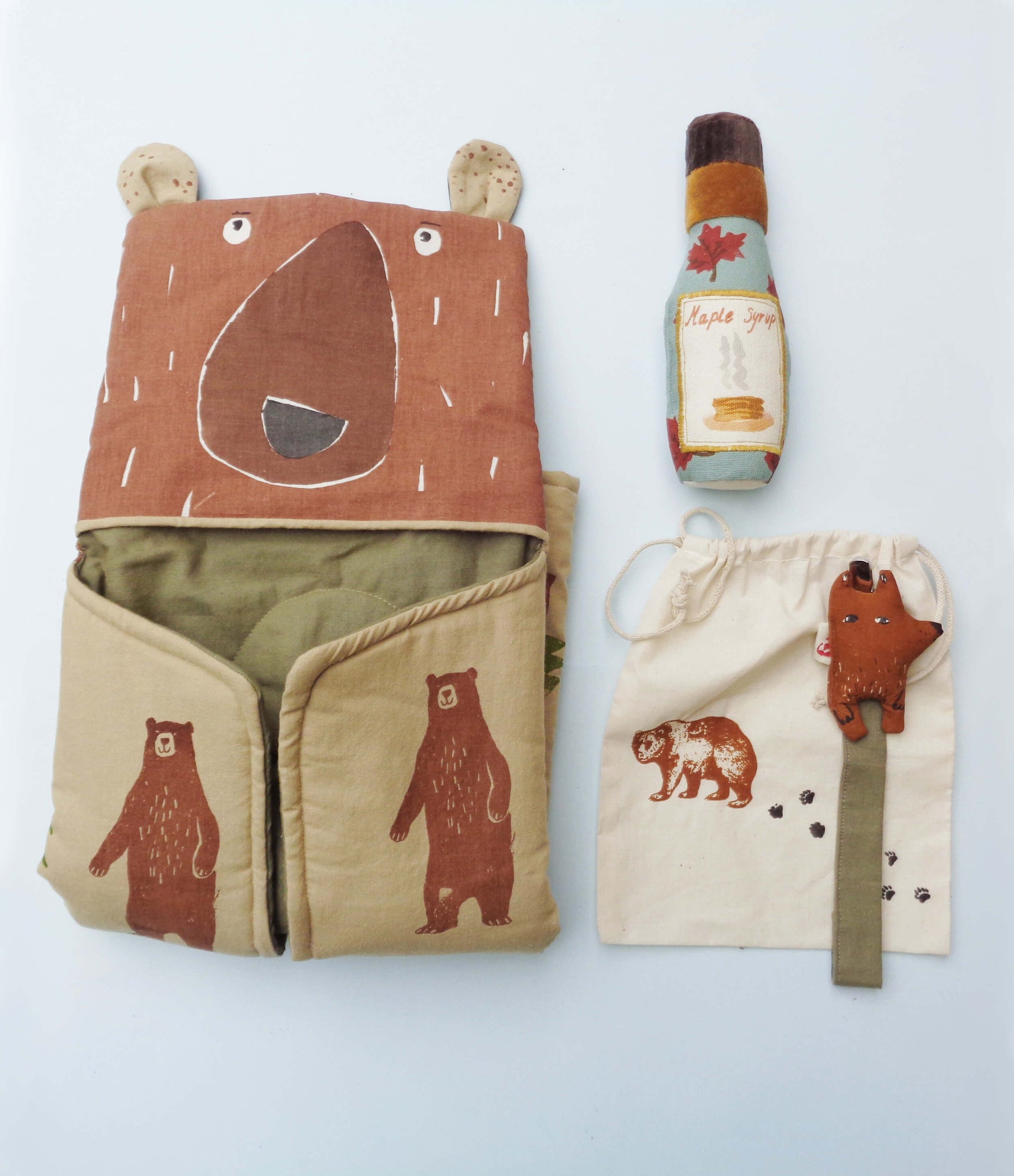 Baby gift set, bear changing mat, pacifier clip, syrup bottle